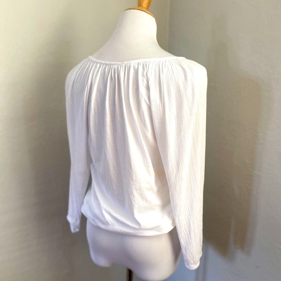 Lucky Brand Long Sleeve Top Embroidered w/ Tassels White XS - Picture 4 of 6